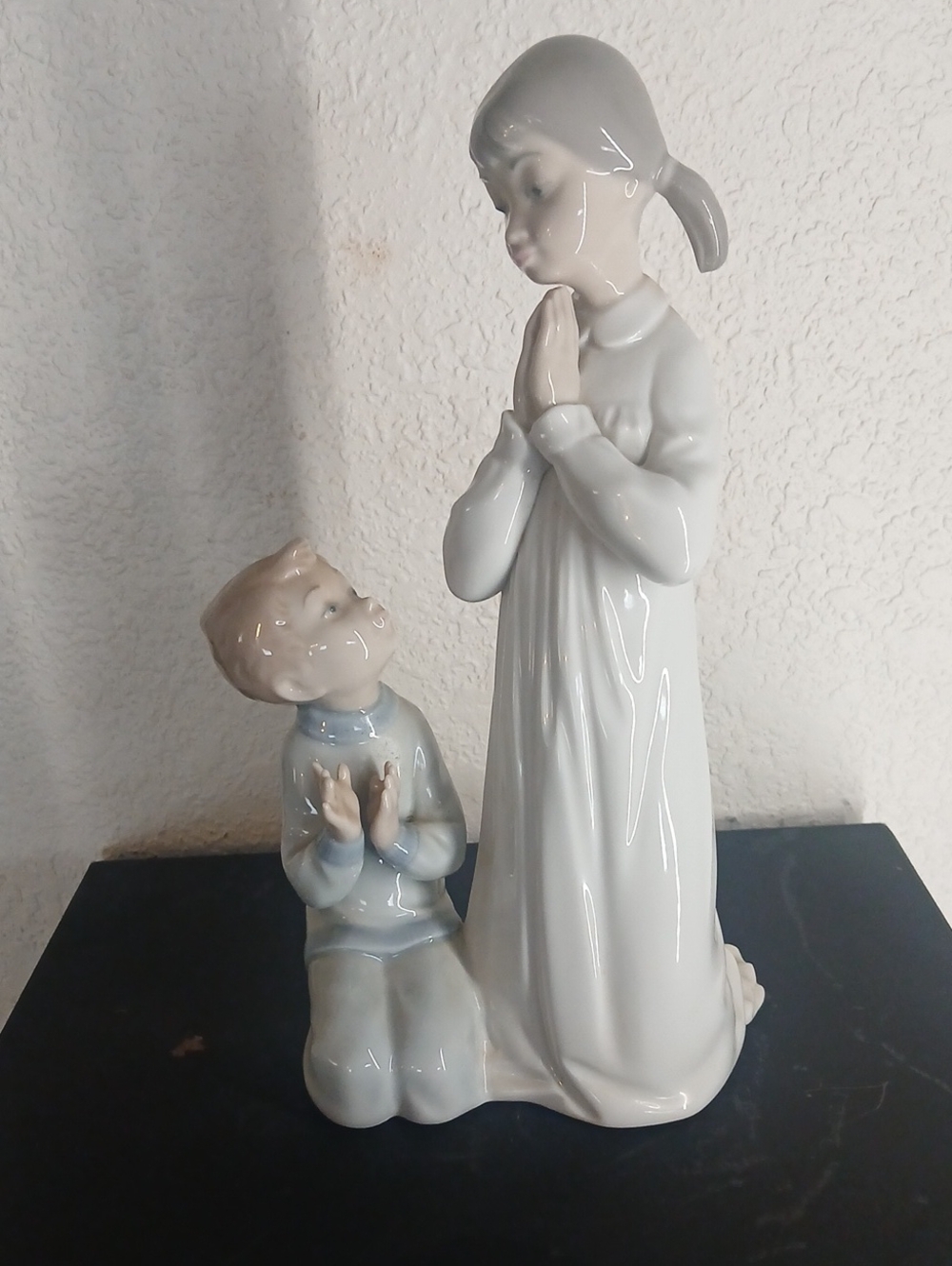 Lladro White and Pale Blue Praying Children Porcelain Figurine